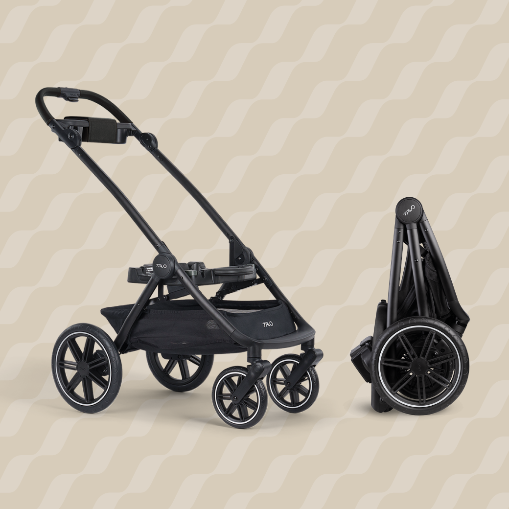 Two Roscoe Trek 2.0 Pet Stroller frames, one shown from an angle and the other shown folded
